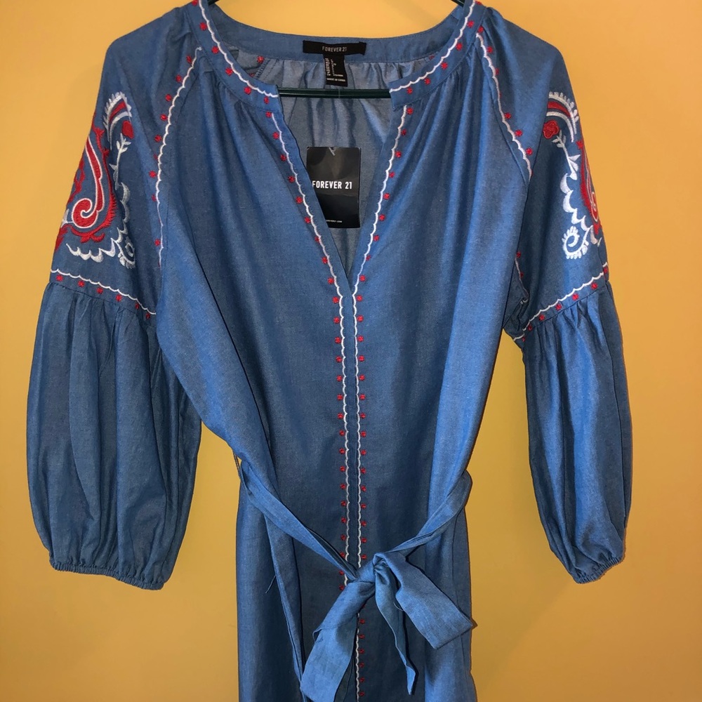 Embroidered Denim Dress